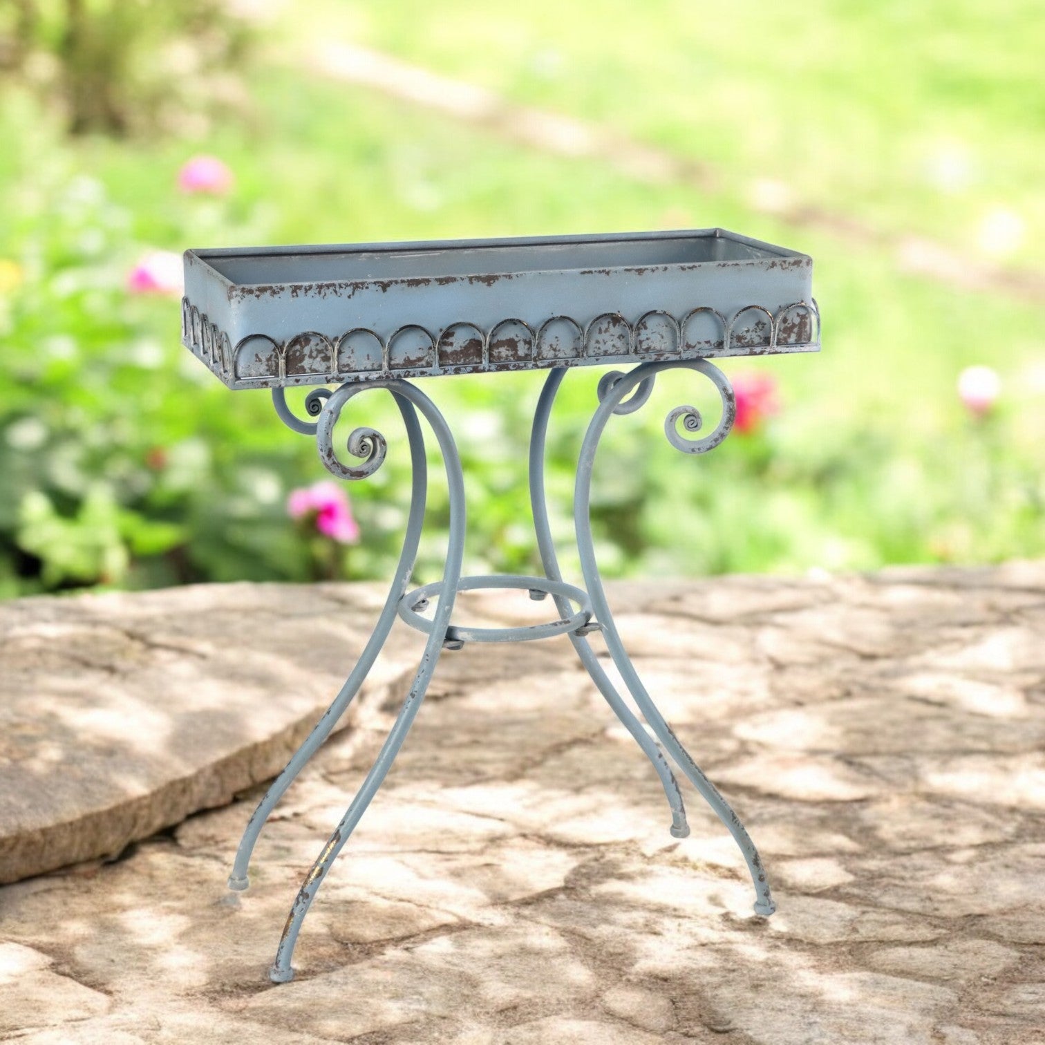 65cm Blue and Gold Metal Decorative Table Planter Stand