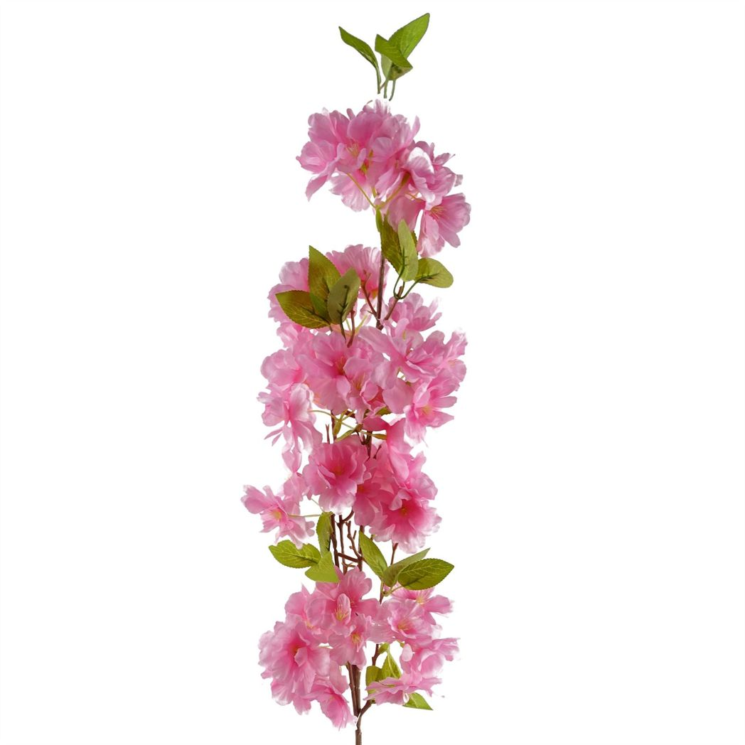 Leaf Pack of 6 Pink Artificial Blossom Stems 100cm with Silk Flowers and Leaves