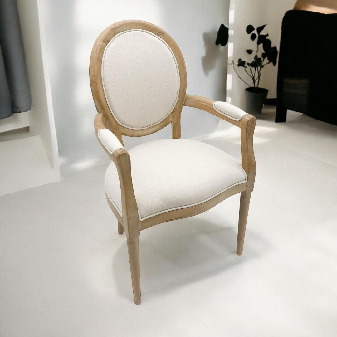 MSL 94cm Linen Fabric Louis Dining Chair with Stud Detail