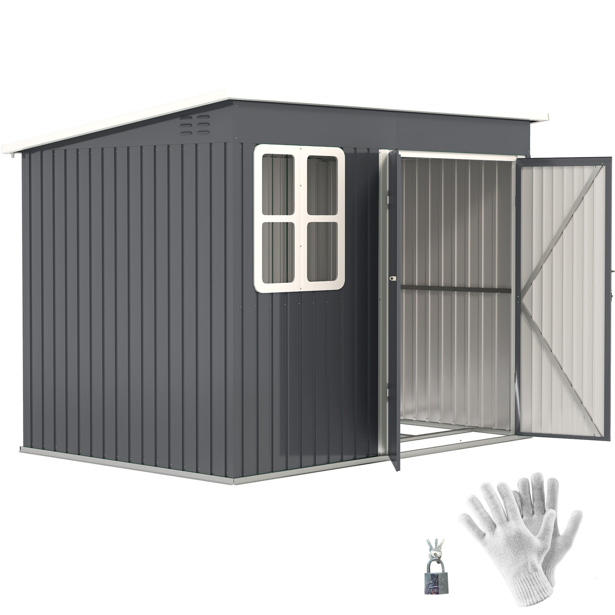 Outsunny Galvanised Steel Garden Shed with Foundation Kit, Dark Grey