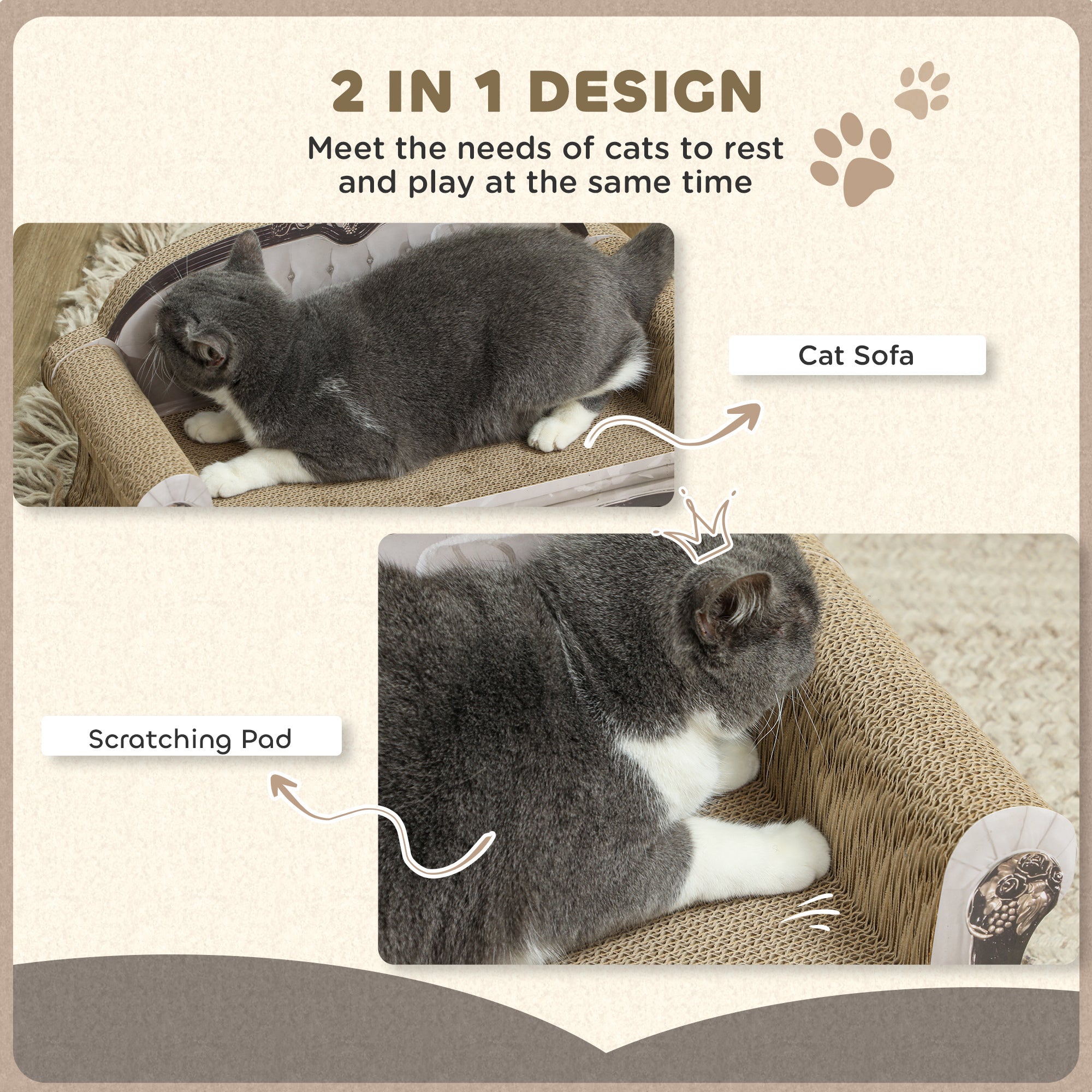 PawHut Cat Scratching Board Sofa Bed with Catnip for Indoor Cats