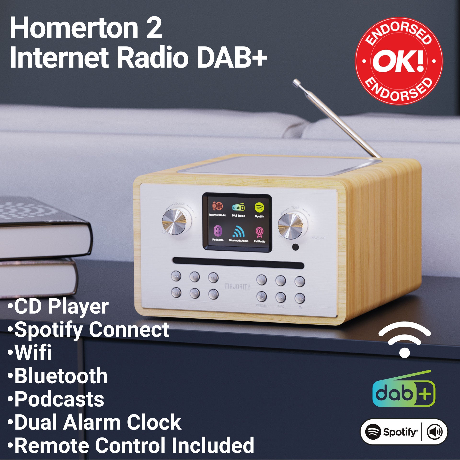 MAJORITY HOMERTON 2 MUSIC SYSTEM OAK