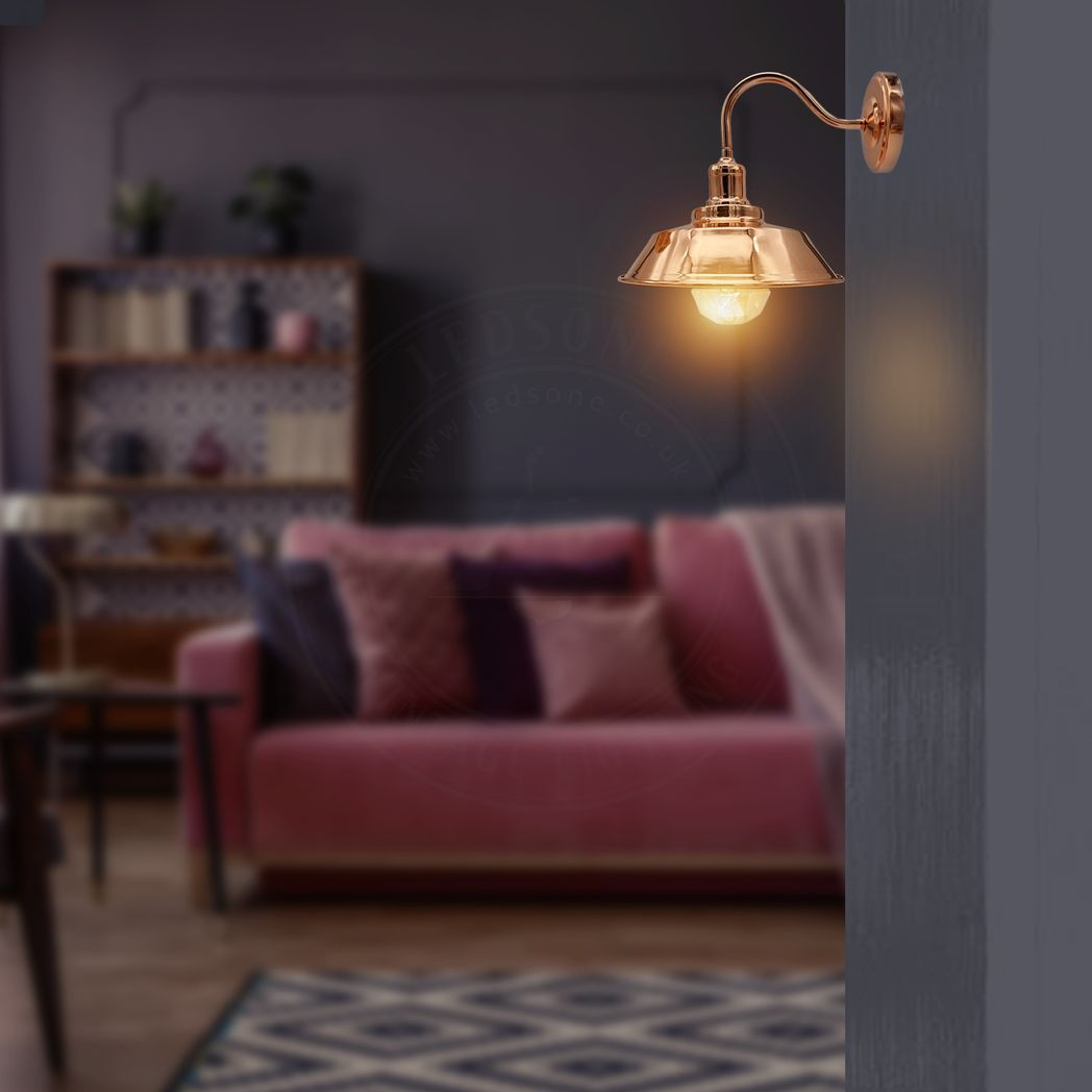 Vintage Retro Rose Gold Metal Wall Light, E27 Hardwired