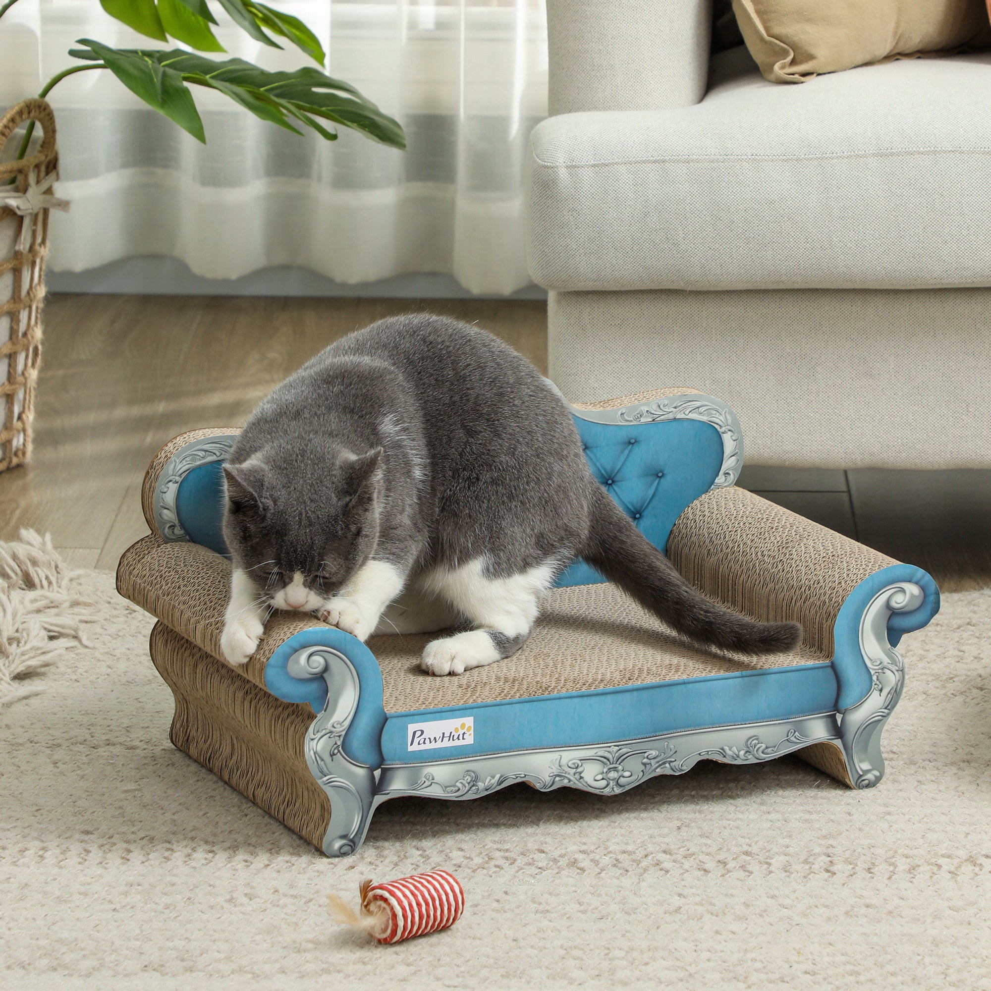 PawHut 2-in-1 Cardboard Cat Scratching Board and Sofa Bed with Catnip for Indoor Cats