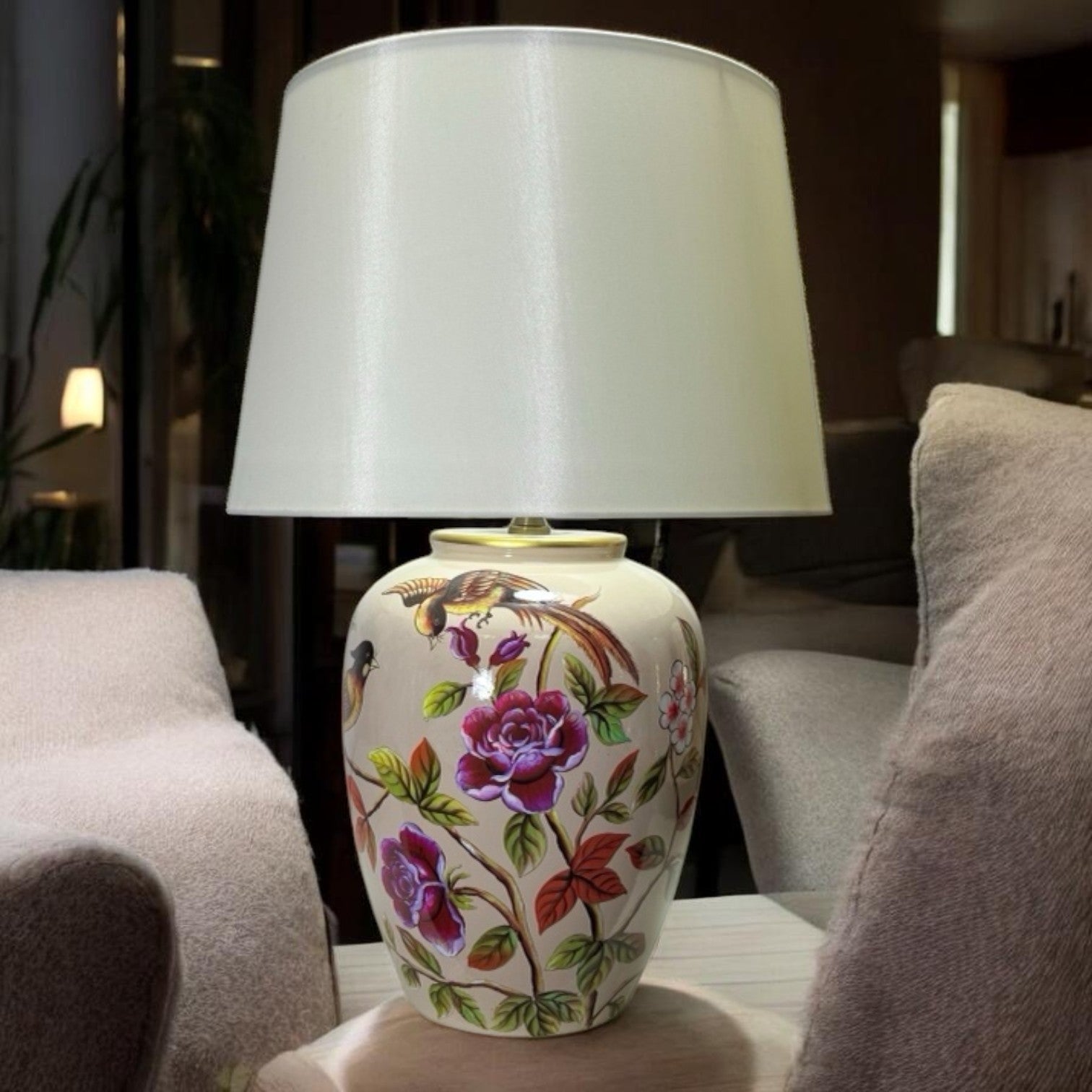 47cm Traditional Ceramic Table Lamp and Shade with Inline Rocker Switch, Double Insulated