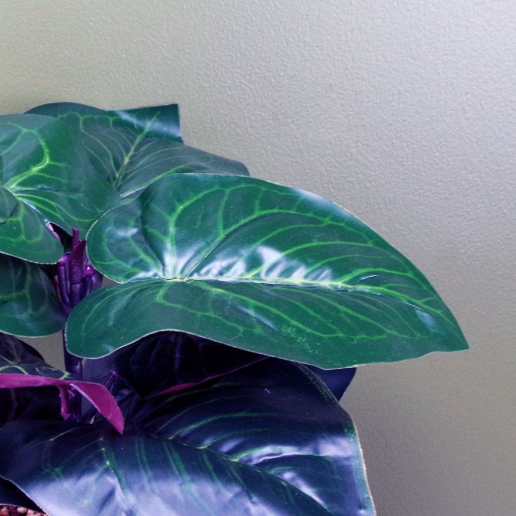 Leaf 35cm Artificial Ficus Plant in Teal Blue Green Three-Legged Ceramic Planter