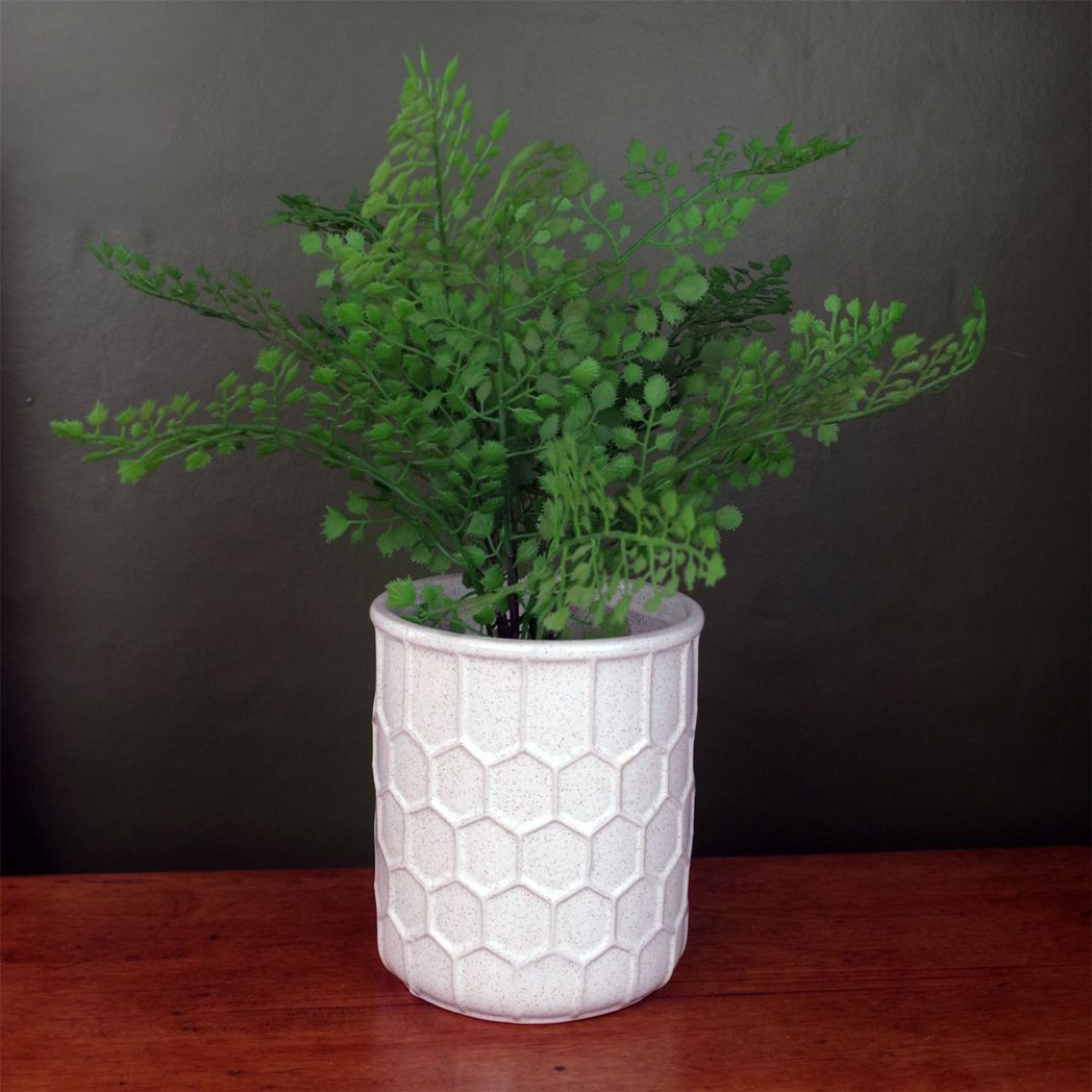 White Honeycomb Speckled Ceramic Indoor Planter Pot 14 x 14 x 16 cm