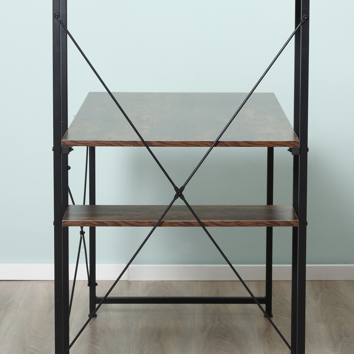 HOMCOM Computer Desk with 4-Tier Bookshelf, Home Office Study Workstation, Reversible Left or Right Shelf, Chipboard and Steel Frame