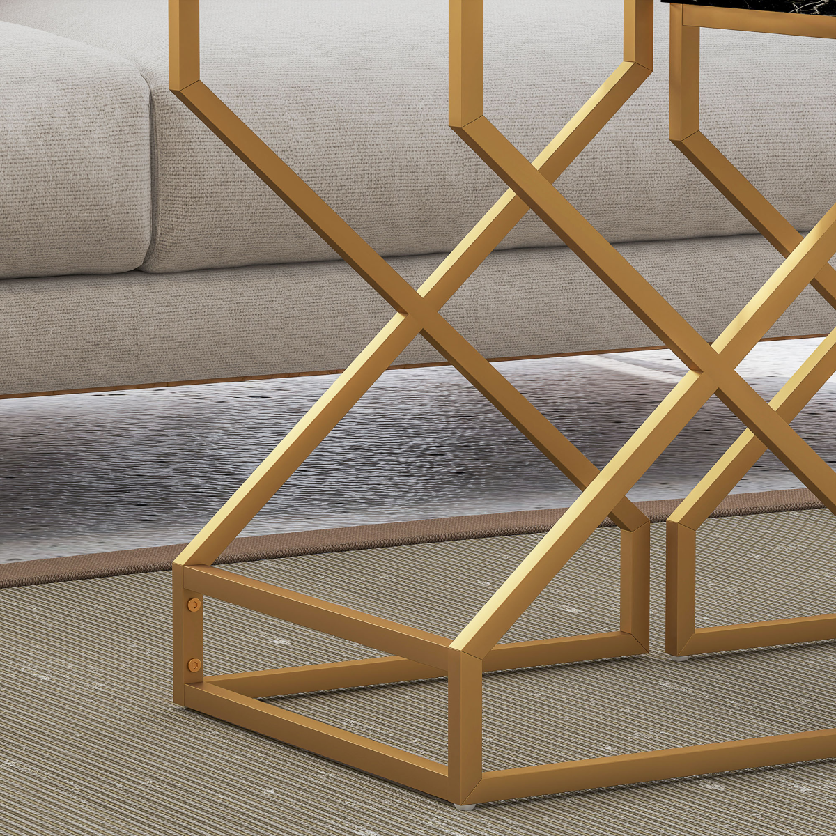 HOMCOM Nesting Coffee Tables Set, Marble-Effect Tops, Steel Frame, Black/White/Gold
