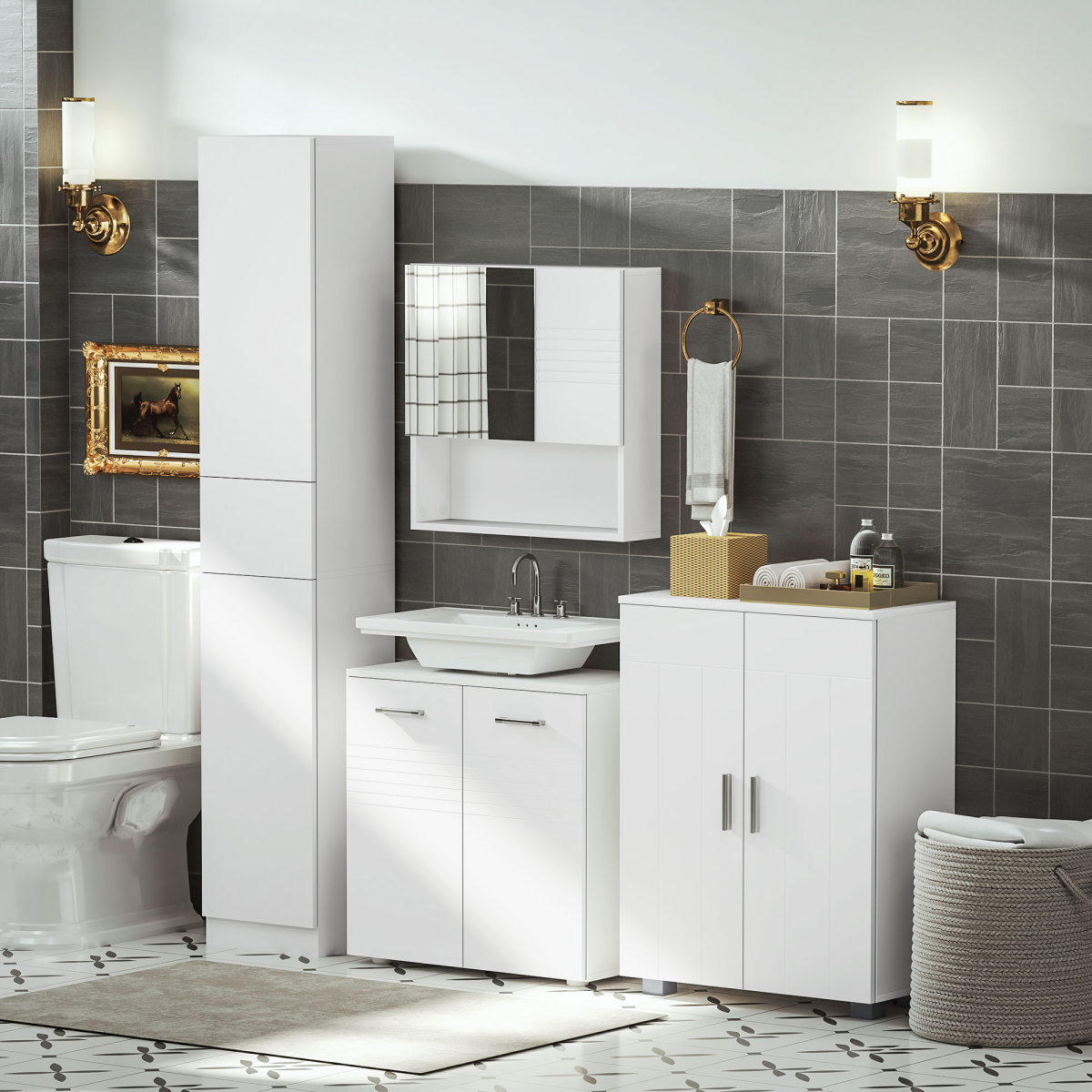Tall Freestanding Storage Cabinet with Doors and Shelves for Bathroom Bedroom