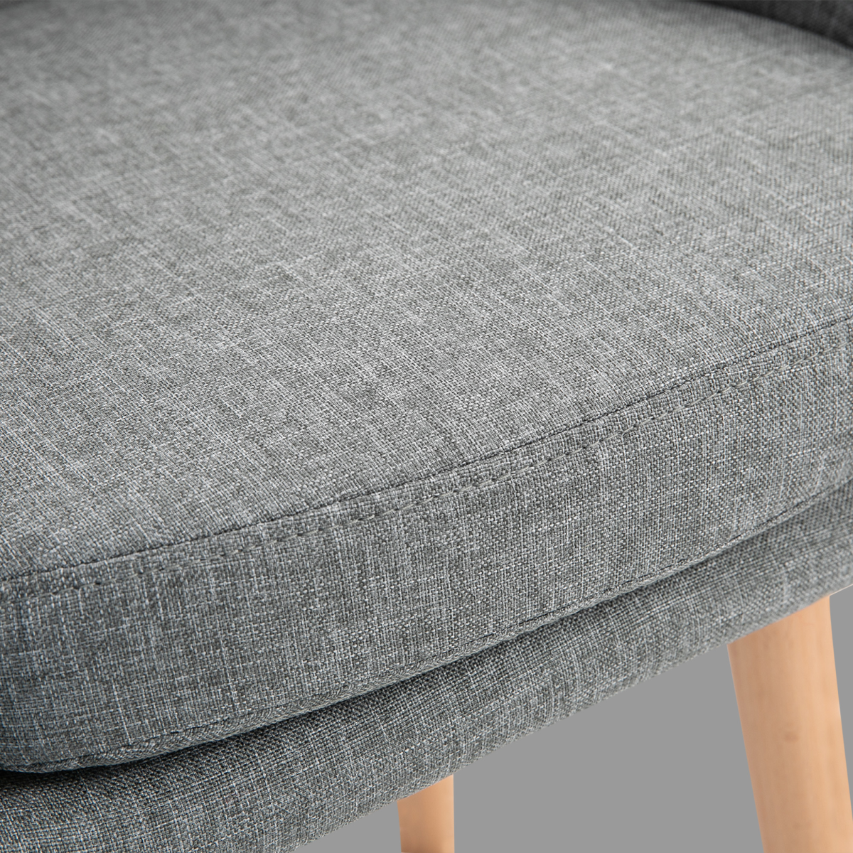 2-Piece Upholstered Linen Bar Stools with Solid Wood Legs, Grey