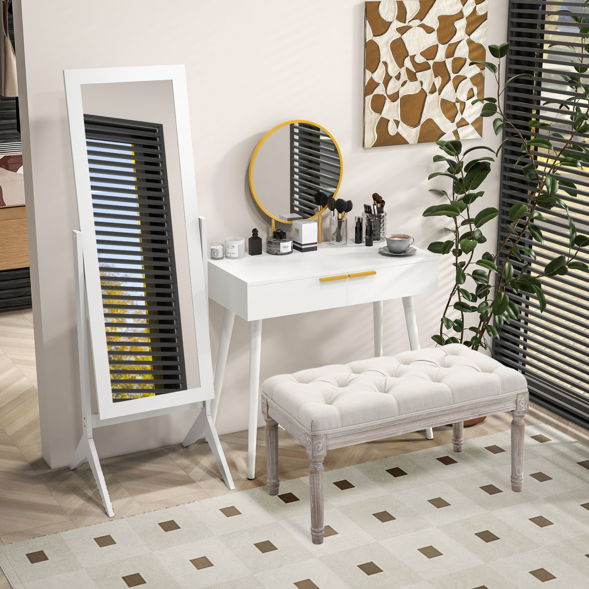 HOMCOM Tall Freestanding Dressing Mirror with Adjustable Tilt, White
