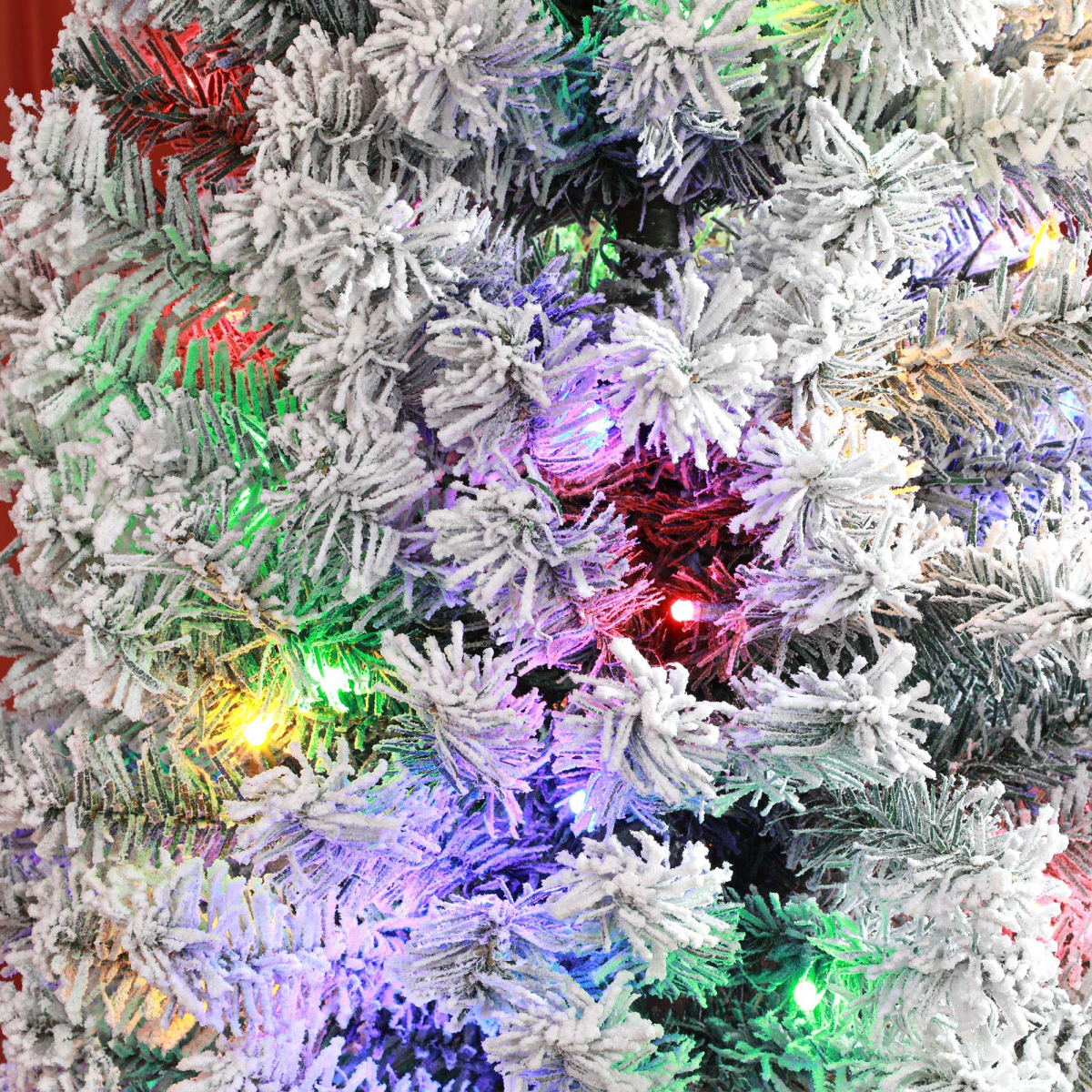 HOMCOM 7ft Artificial Christmas Tree with Flocked Tips, LED Lights & Decorations