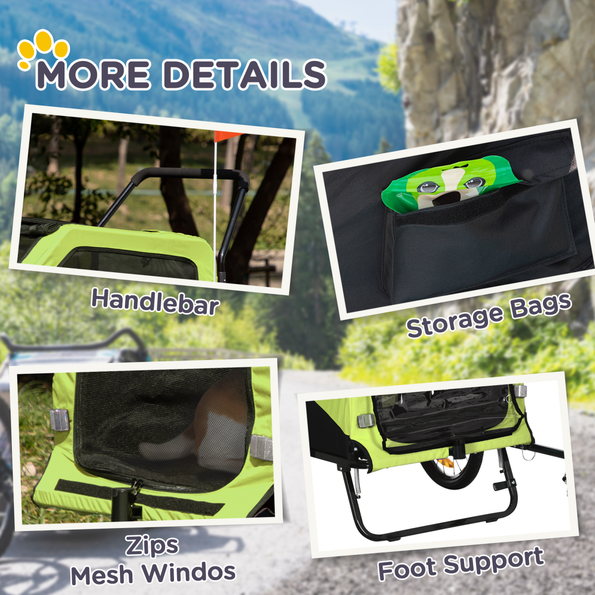 PawHut 2-in-1 Dog Bike Trailer & Stroller for Large Dogs, Green