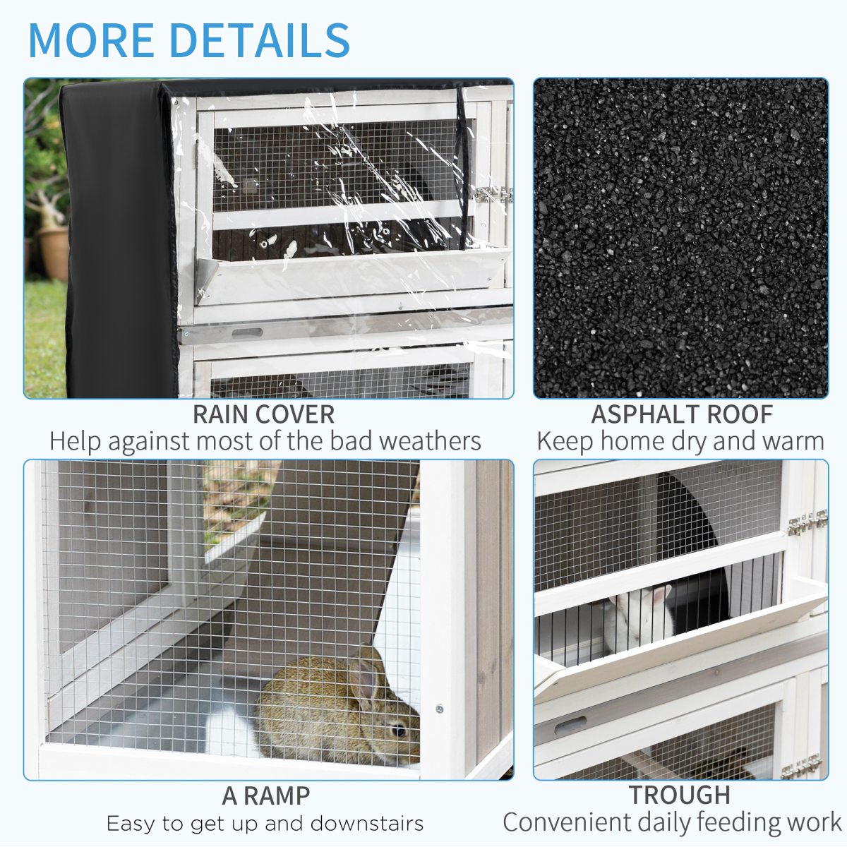 Two-Tier Wooden Rabbit Hutch with Wheels, Tray & Rain Cover