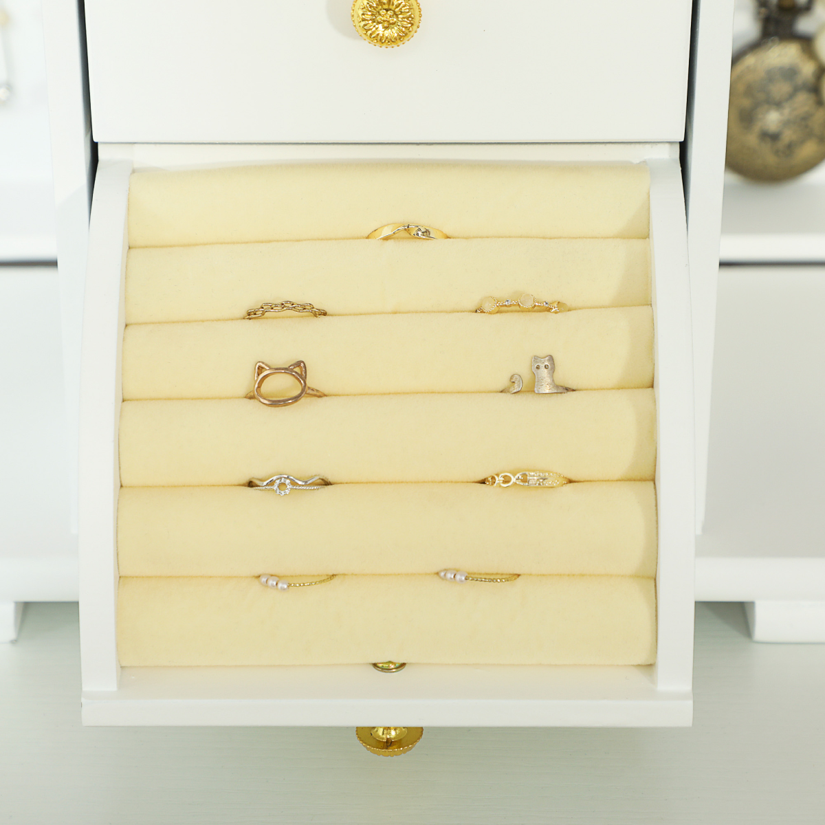 HOMCOM 4-Tier Jewellery Box with Mirror and 2 Drawers, White