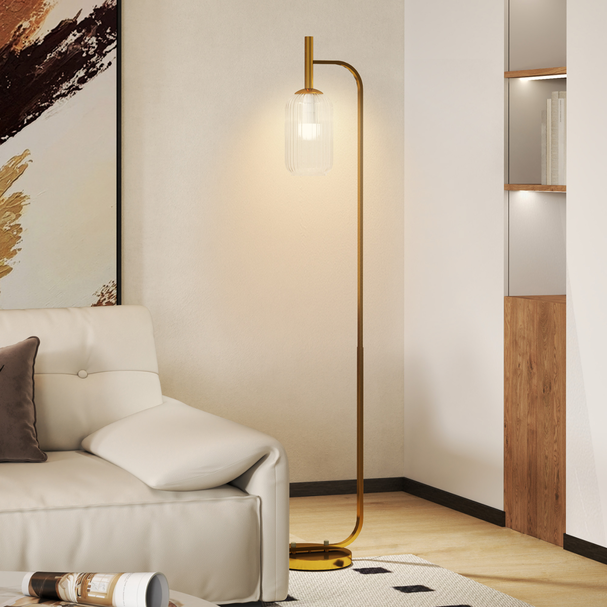 HOMCOM Modern Floor Lamp with Glass Shade and Foot Switch