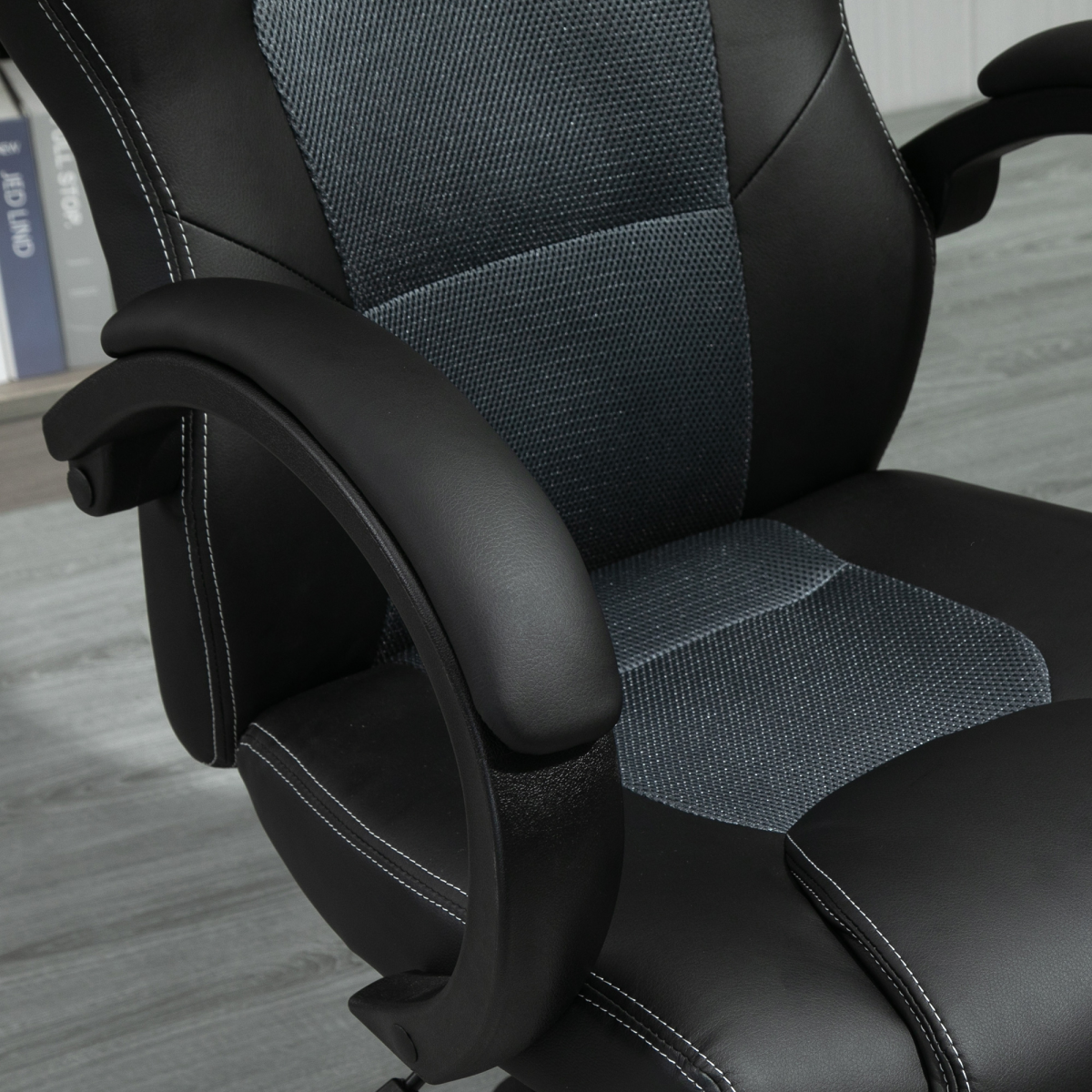 Vinsetto Grey PU Leather Racing Swivel Gaming Office Chair with Headrest