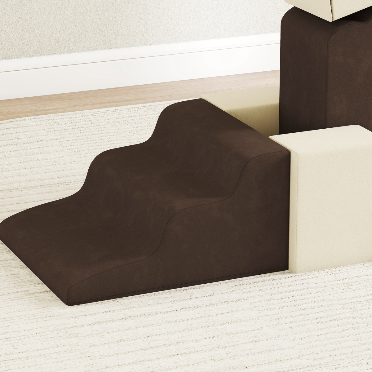 AIYAPLAY Kids Soft Play Set, 7-Piece Foam Climbing Blocks, Brown