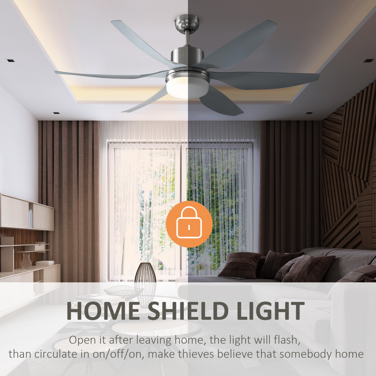 HOMCOM Reversible Ceiling Fan with Light, 3-Blade LED Ceiling Fan with RF Remote, Silver