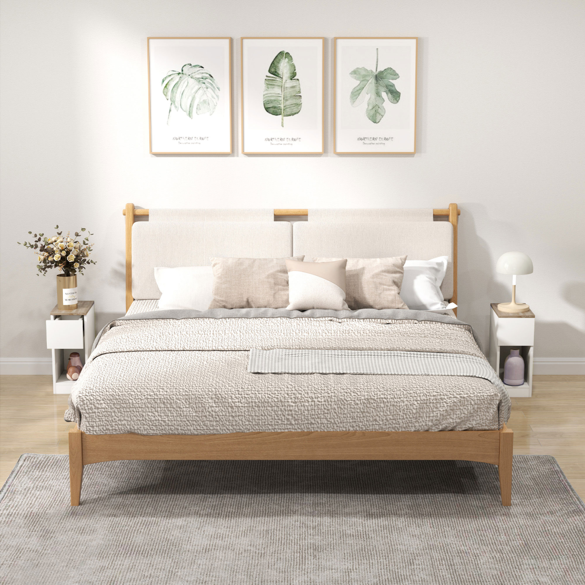 HOMCOM Set of 2 Bedside Tables with Drawer and Shelf, White