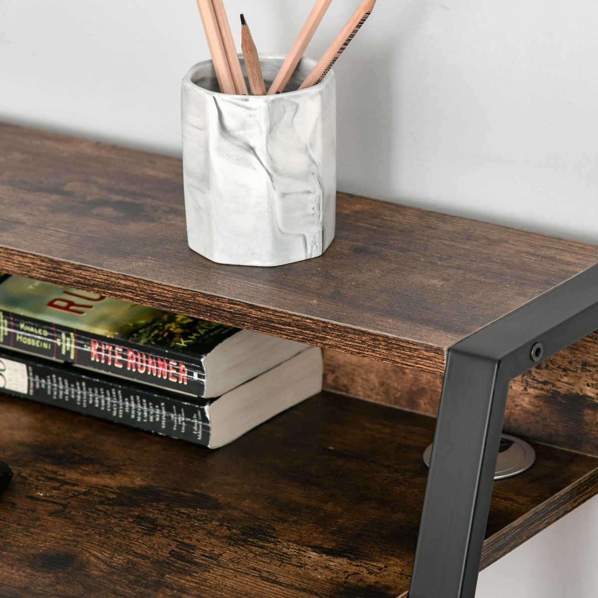 HOMCOM Rustic Brown Writing Desk Computer Workstation with Storage Shelf