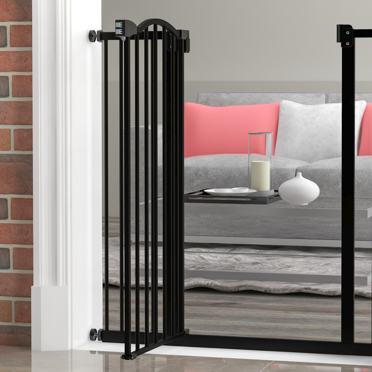 PawHut Adjustable 74-94cm Metal Pet Gate with Auto-Close Door White