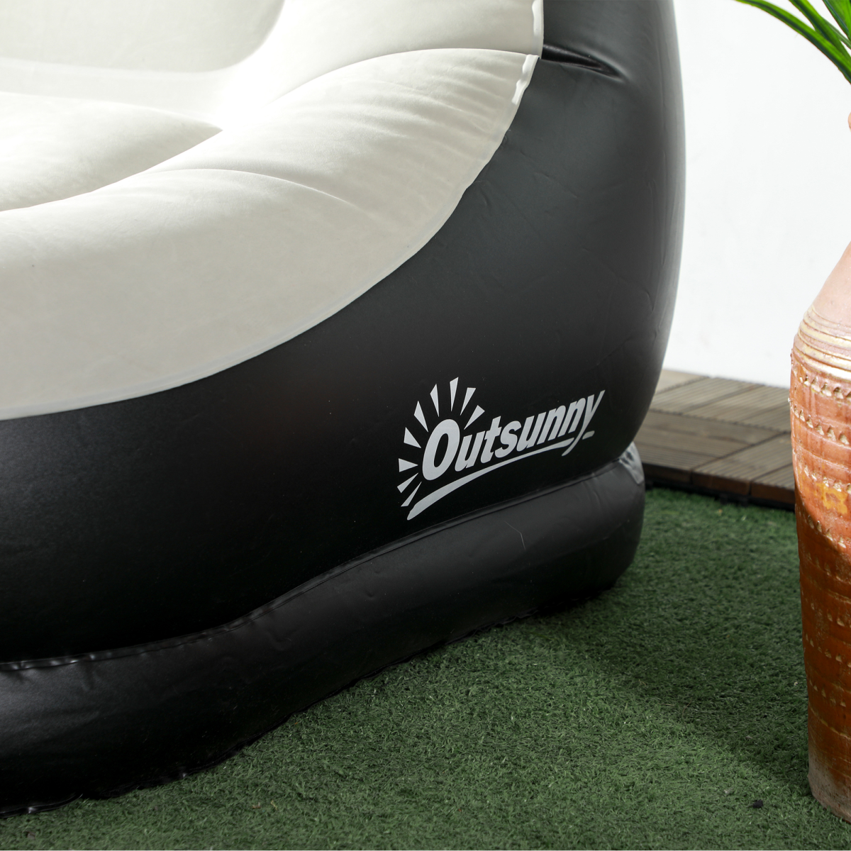 Outsunny Inflatable Sofa Chair and Foot Stool with Cup Holder, Grey
