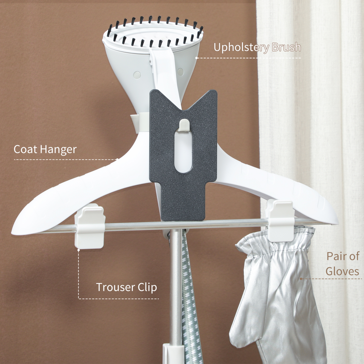 HOMCOM 1800W Garment Steamer with 1.8L Tank, 50-Minute Steam, Clothes Wrinkle Remover, Light Grey