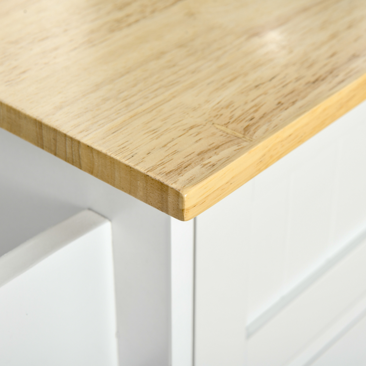 HOMCOM White Kitchen Island Cart with Wooden Top, Drawers & Cabinets