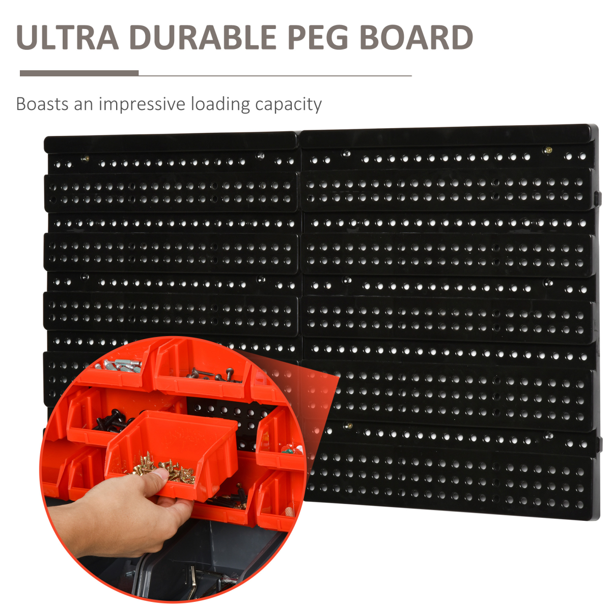 DURHAND Wall Mounted Plastic 30-Compartment Tool Hardware Organiser with Pegboard and Storage Cubbies