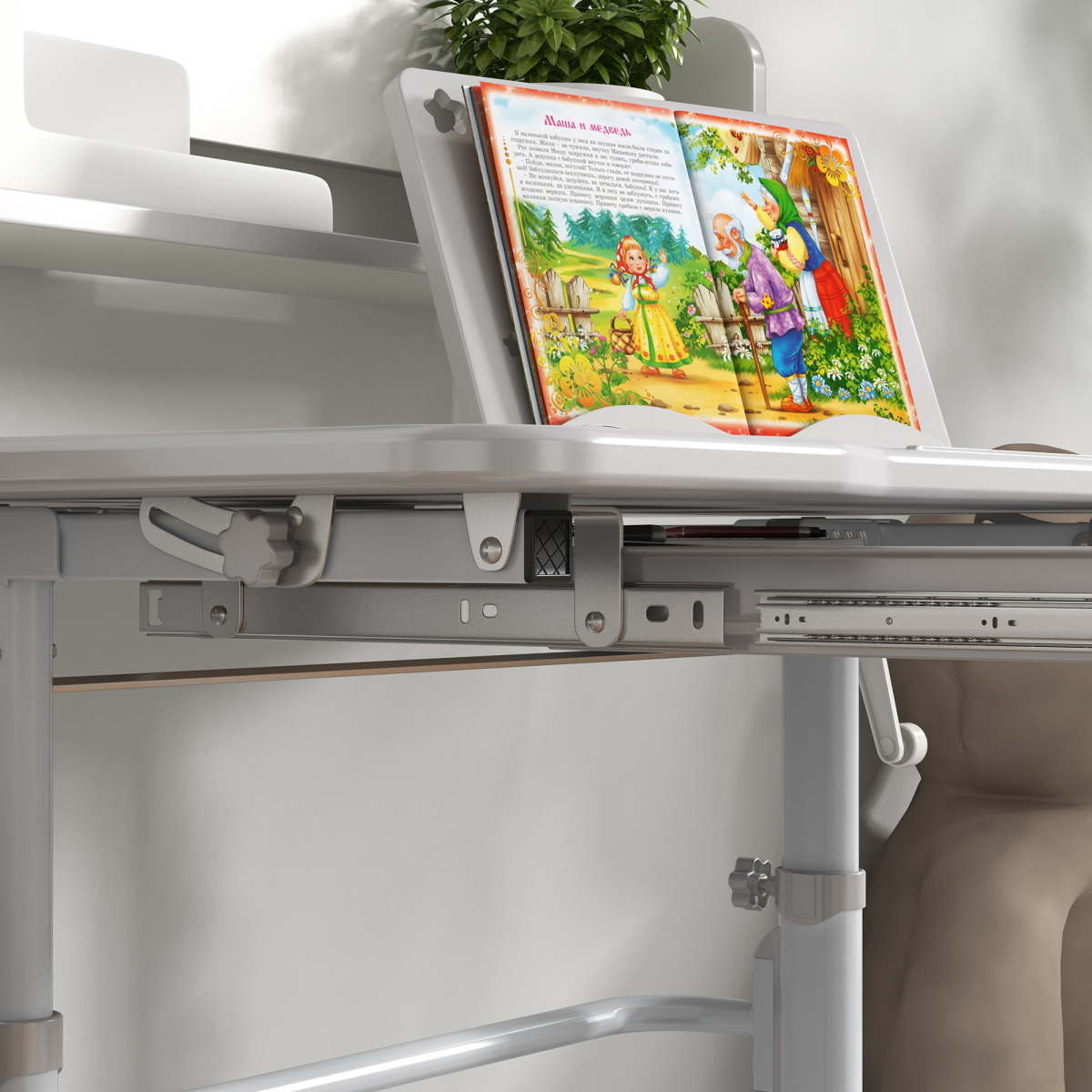 ZONEKIZ Adjustable Kids Desk and Chair Set with Drawer & Bookshelf, Grey