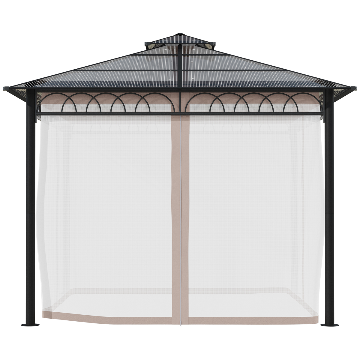 Outsunny 3 x 3m Polycarbonate Hardtop Gazebo with Curtains & Netting