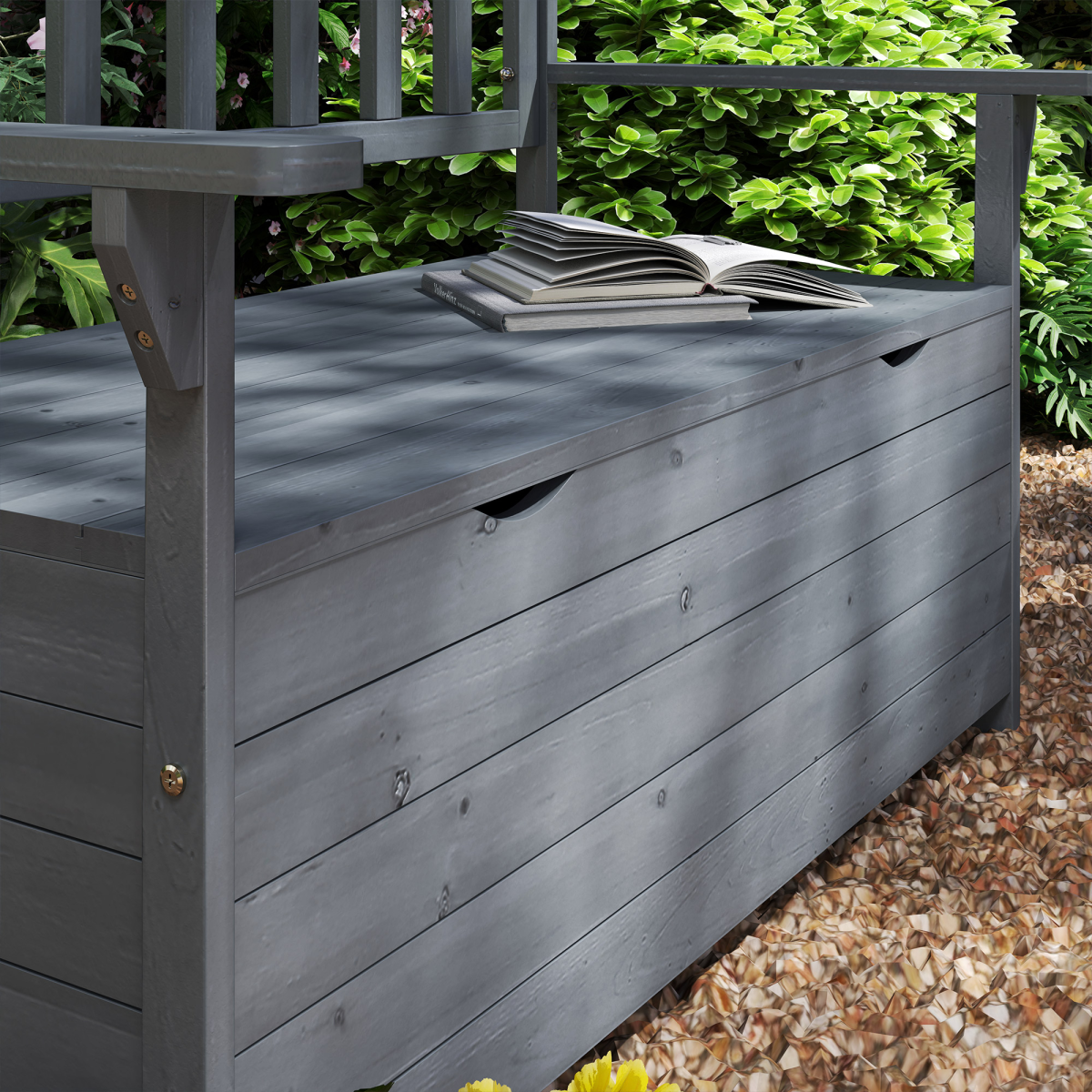 Outsunny 2-Seater Fir Wood Garden Storage Bench, Dark Grey