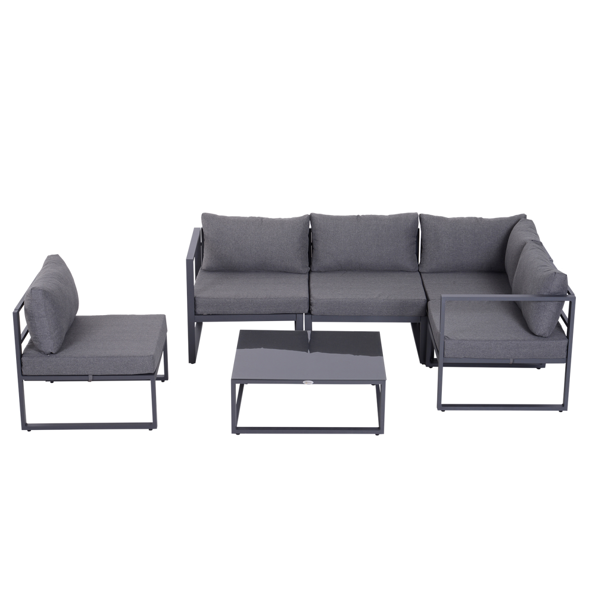 6-Piece Outdoor Sectional Sofa Set with Coffee Table, Aluminum Frame, Cushions, Tempered Glass Tabletop