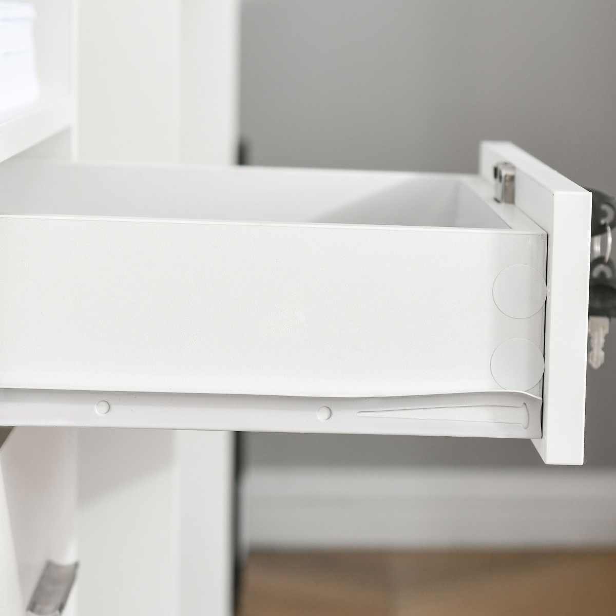 Mobile Lockable File Cabinet with Drawer, Open Shelf, 5 Wheels, White, Vinsetto