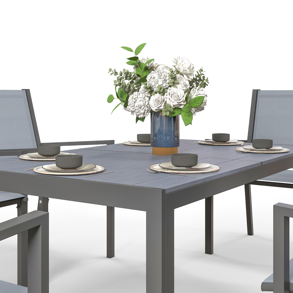 Outsunny 7-Piece Garden Dining Set, 6 Stackable Chairs and Rectangular Table, Grey