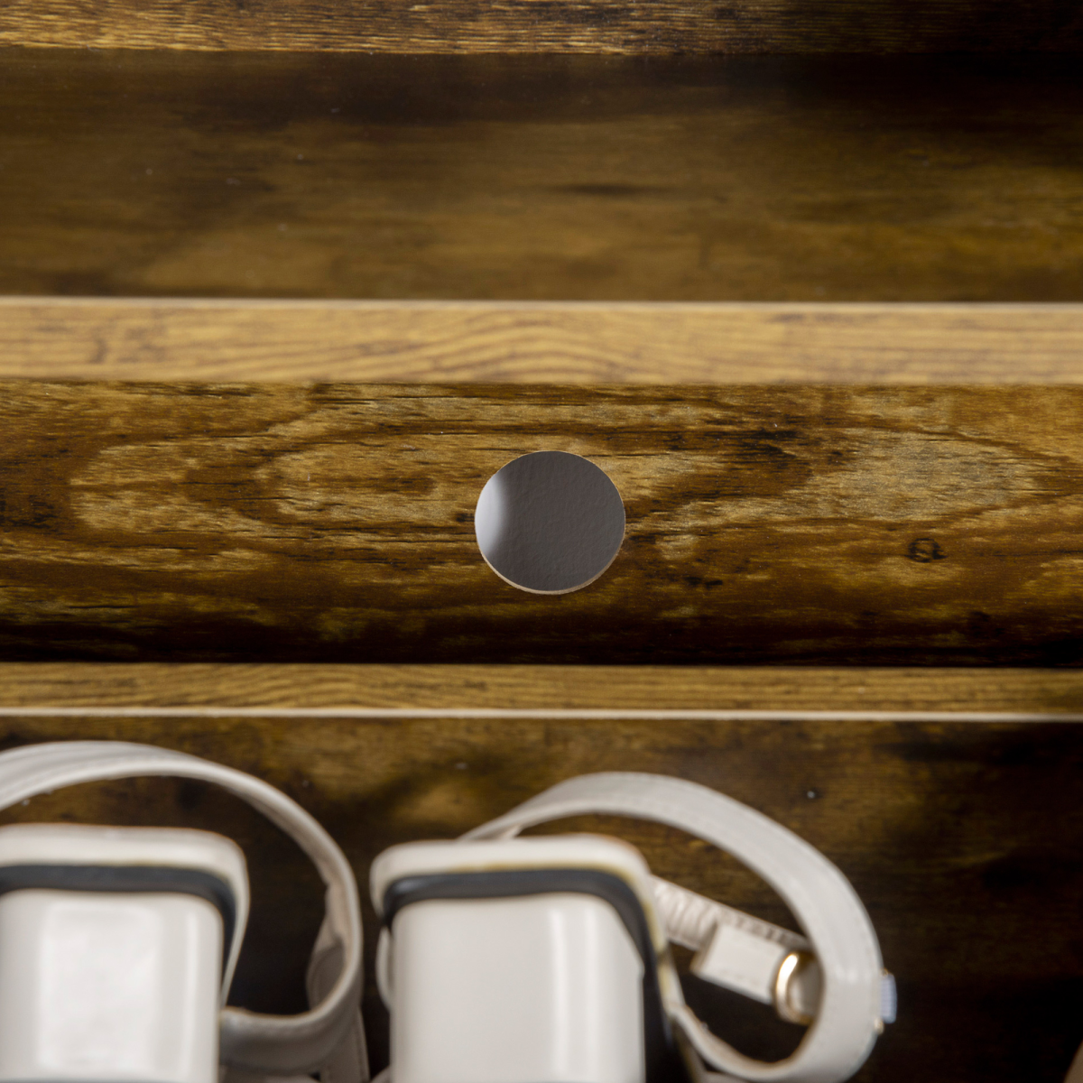 Rustic 2-Tipping-Door Shoe Cabinet with Adjustable Dividers and Open Shelf