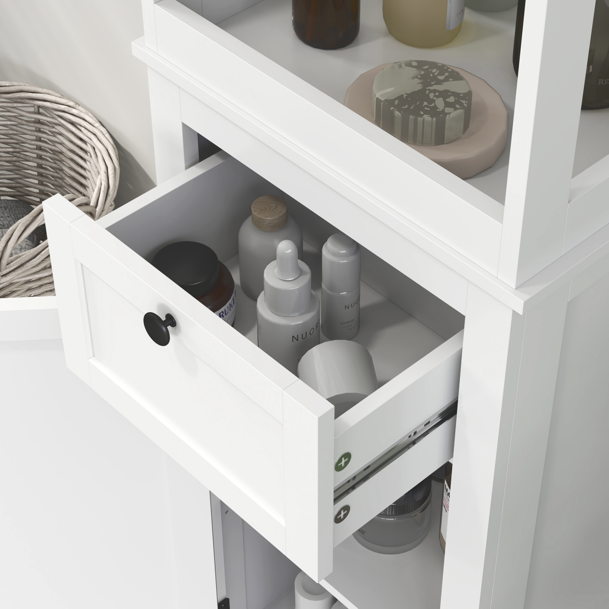 HOMCOM Slim White Bathroom Storage Cabinet with Shelves & Drawer
