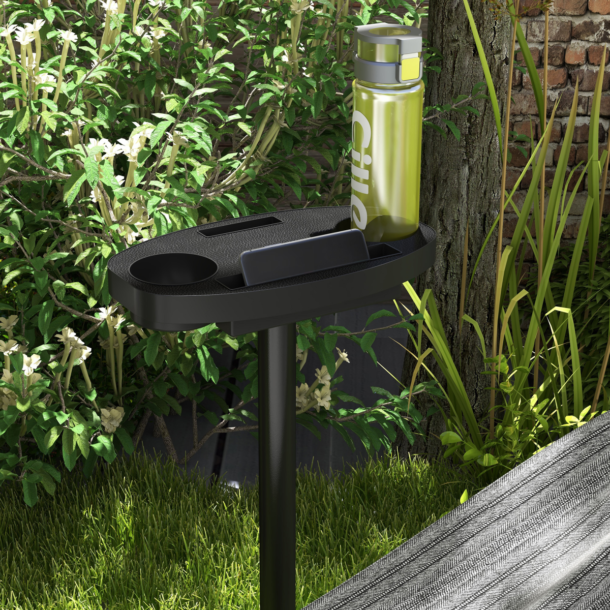 Outsunny Powder-Coated Steel Hammock Stand with Side Tray, Fits Hammocks up to 280 cm, Black