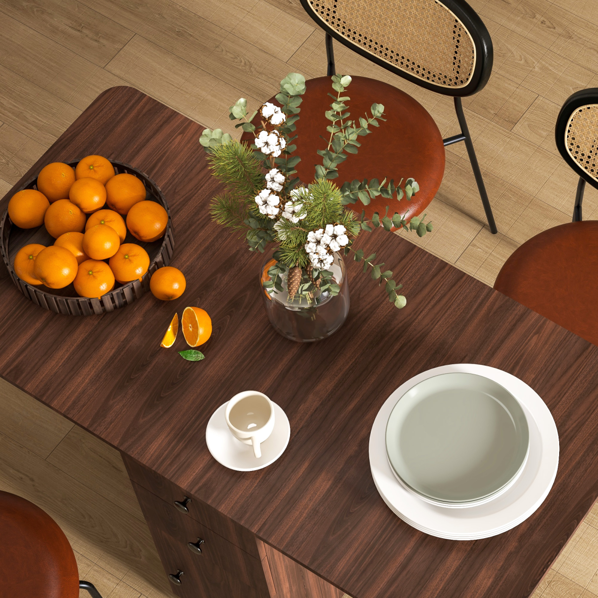 HOMCOM Folding Drop Leaf Dining Table with Drawers, Distressed Brown