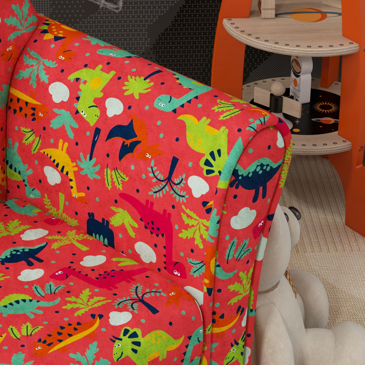 AIYAPLAY Kids Dinosaur Sofa Chair for Toddlers, Red
