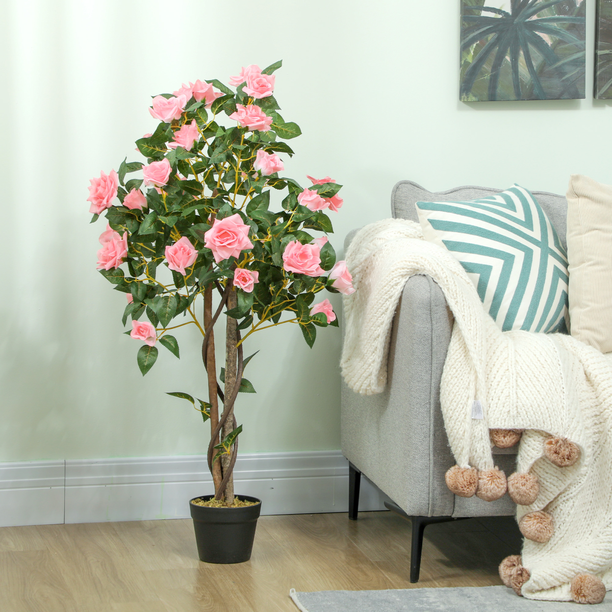 HOMCOM Set of 2 Artificial Rose Trees in Pots, Pink