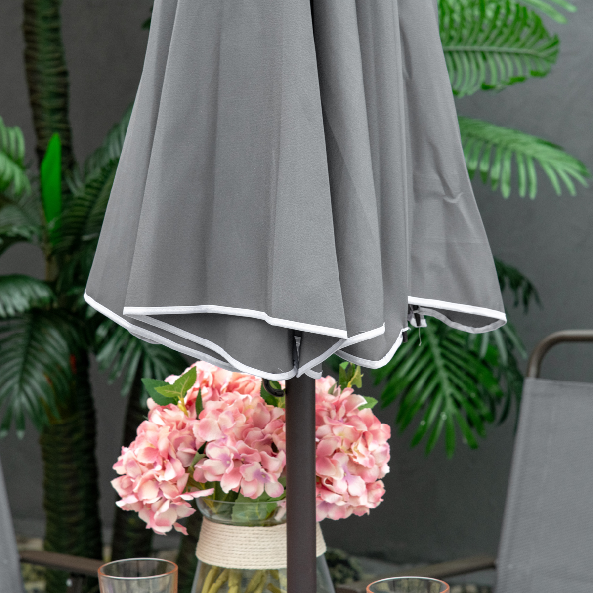 Outsunny 6-Piece Patio Dining Set with Umbrella, 4 Folding Chairs and Tempered Glass Table
