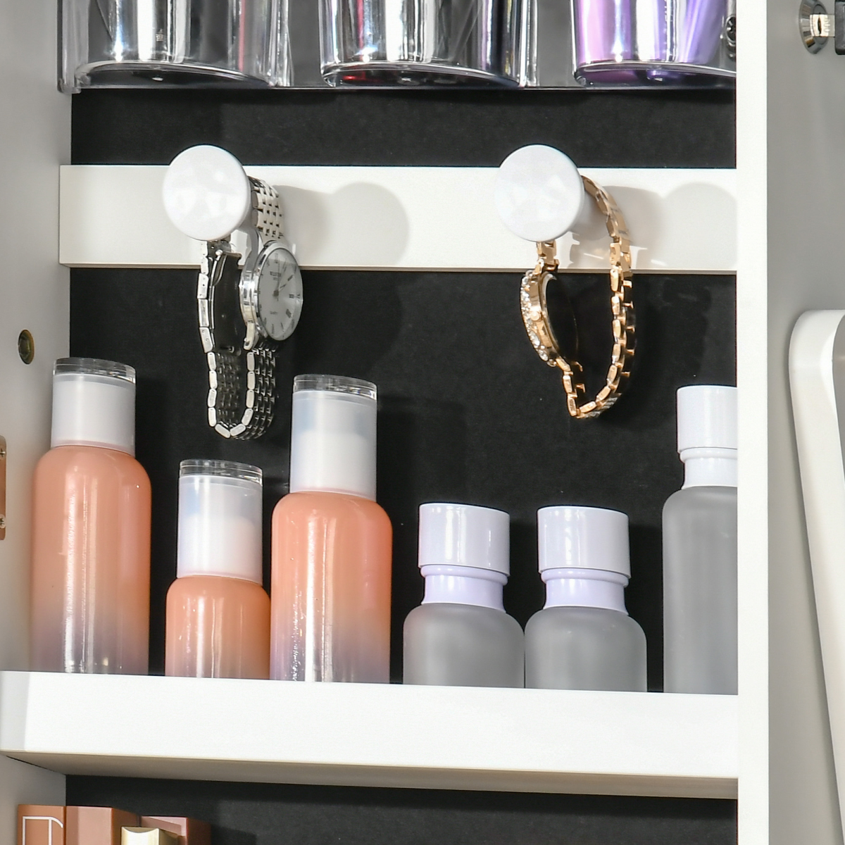 White Mirrored Jewellery Cabinet with LED Light, Lockable Storage