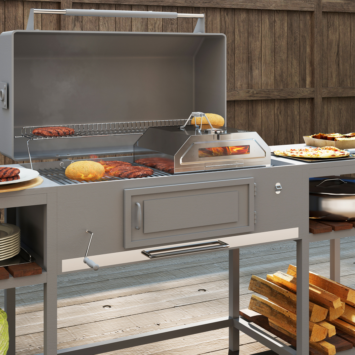 Outsunny Stainless Steel BBQ Pizza Oven with Thermometer and Window