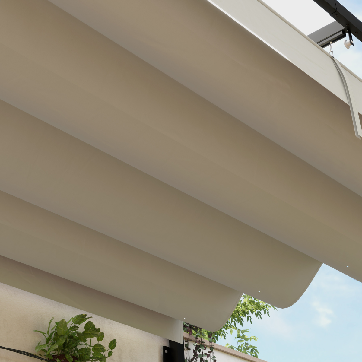 Outsunny 2 x 3m Wall-Mounted Pergola with Retractable Roof, Khaki
