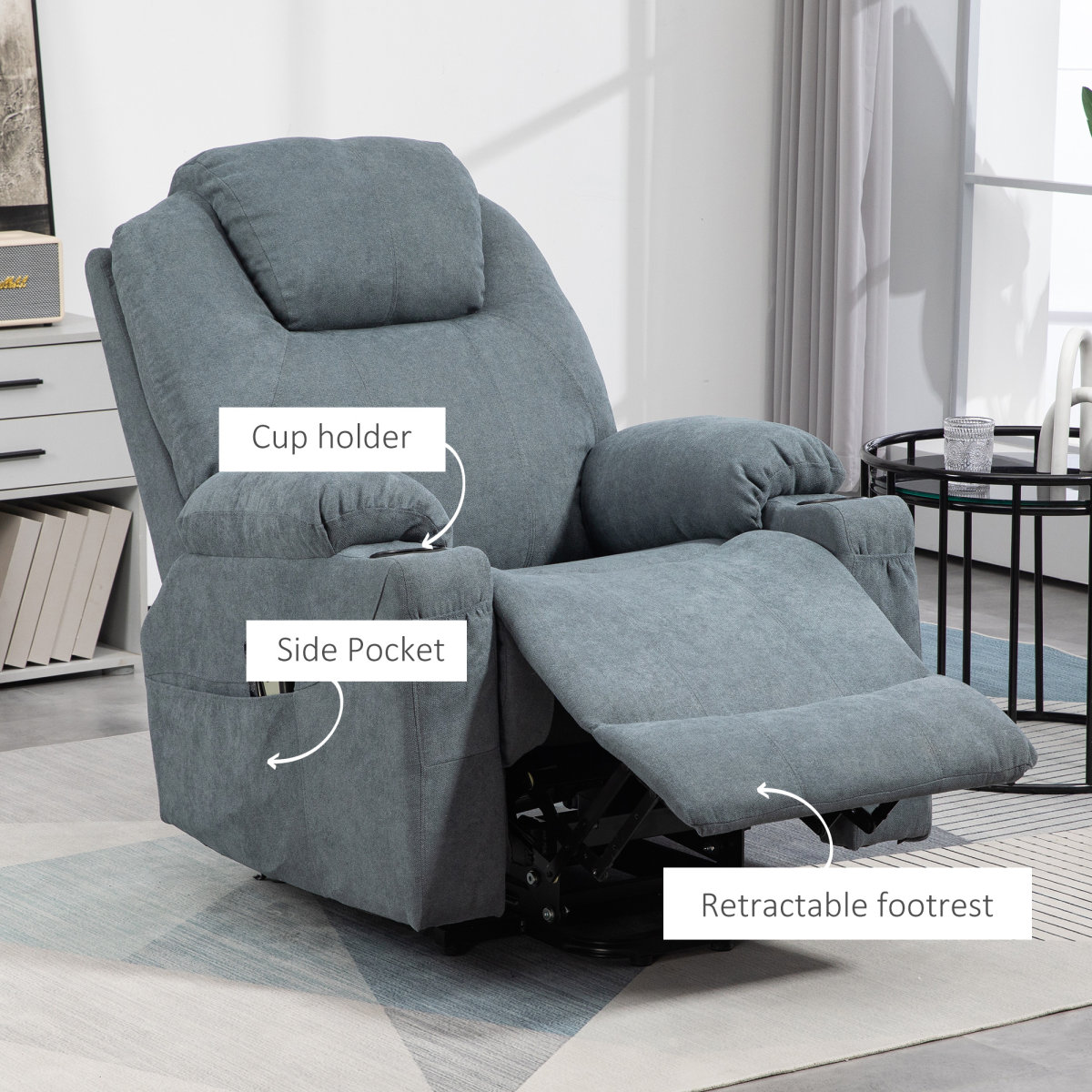 HOMCOM Lift Recliner Chair with Vibration Massage & Heat, Grey