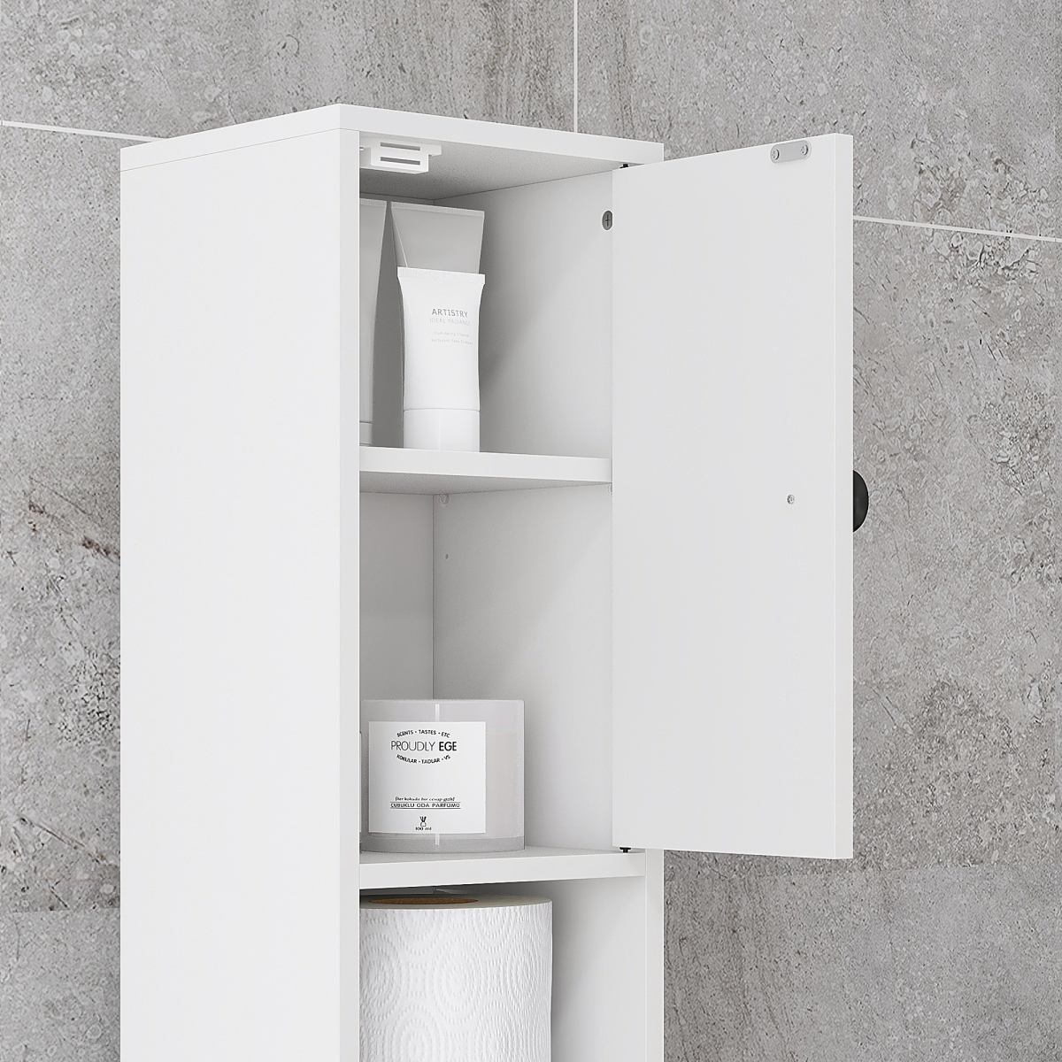 kleankin Slim White Bathroom Storage Cabinet with Open Shelves