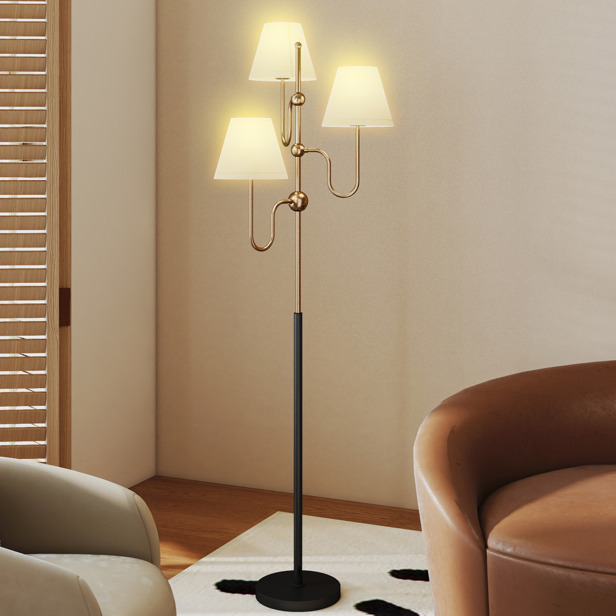 HOMCOM 3-Light Gold Metal Floor Lamp with Foot Switch, 165 cm